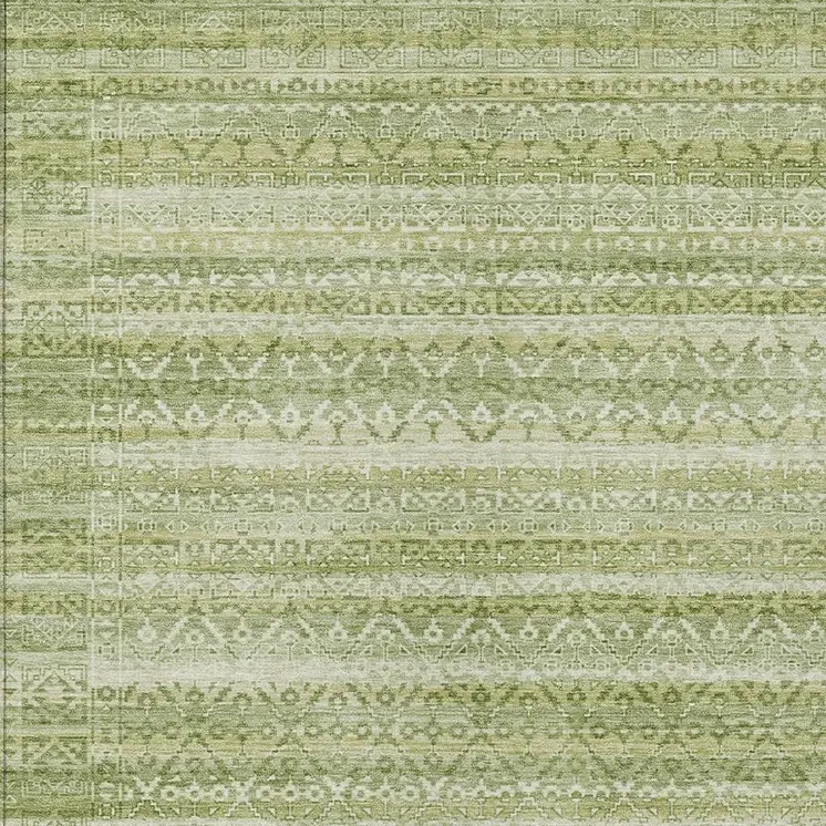 5' X 8' Sage And Ivory Striped Washable Indoor Outdoor Area Rug