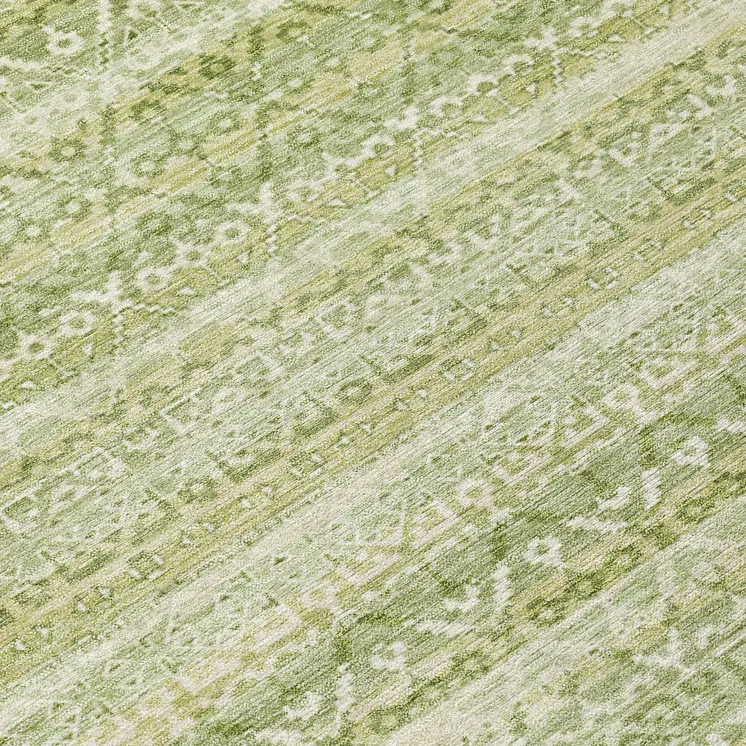 8' Sage And Ivory Round Striped Washable Indoor Outdoor Area Rug