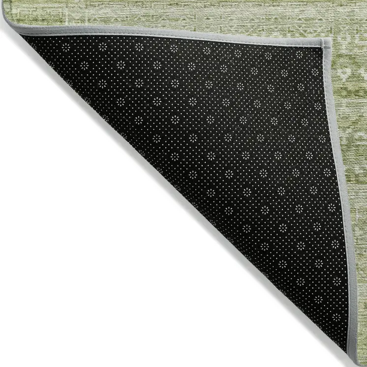 9' X 12' Sage And Ivory Striped Washable Indoor Outdoor Area Rug