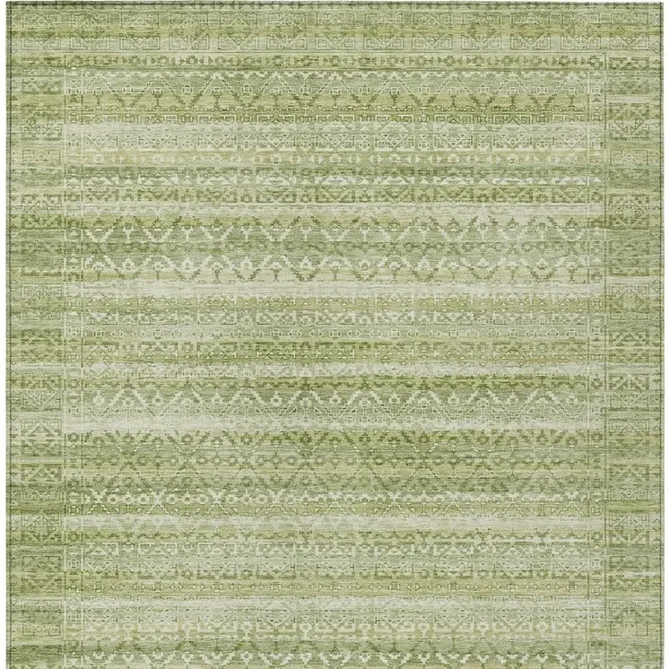 10' X 14' Sage And Ivory Striped Washable Indoor Outdoor Area Rug