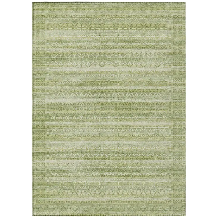 10' X 14' Sage And Ivory Striped Washable Indoor Outdoor Area Rug