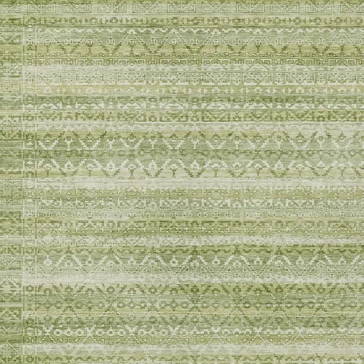 10' X 14' Sage And Ivory Striped Washable Indoor Outdoor Area Rug