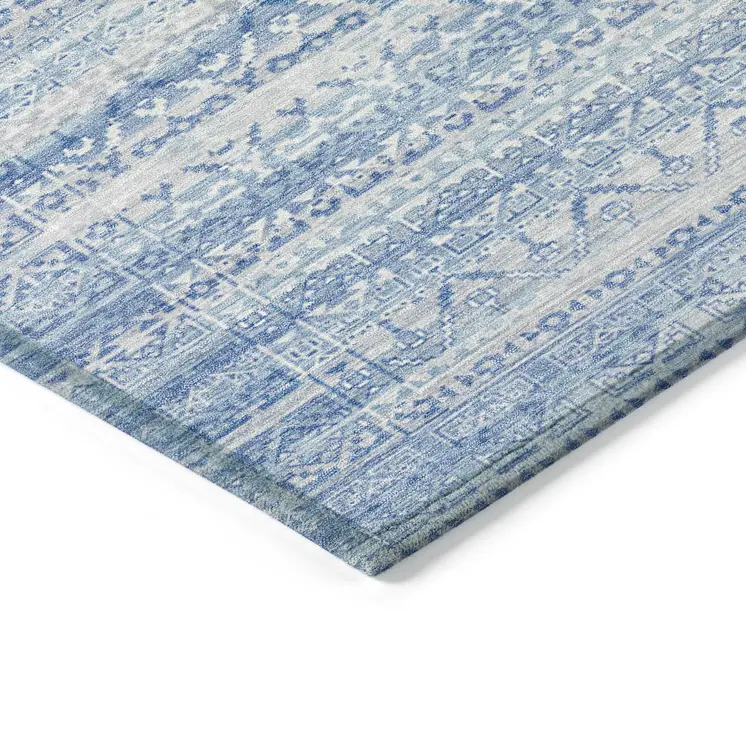 3' X 5' Sky Blue And Ivory Striped Washable Indoor Outdoor Area Rug