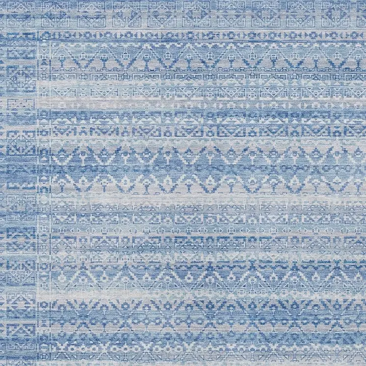 8' X 10' Sky Blue And Ivory Striped Washable Indoor Outdoor Area Rug