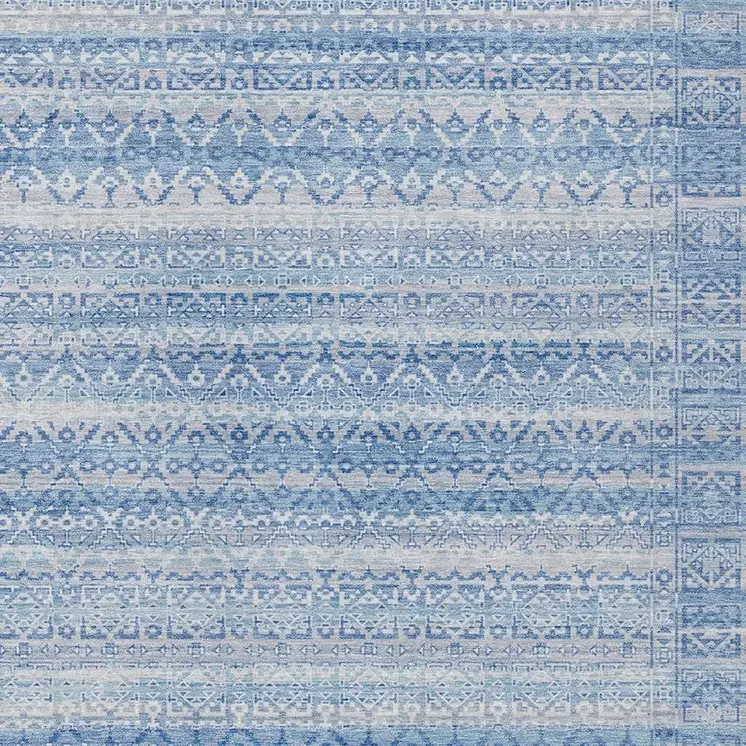 10' X 14' Sky Blue And Ivory Striped Washable Indoor Outdoor Area Rug