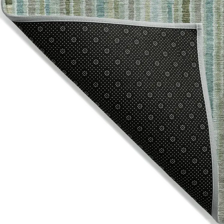 8' X 10' Artichoke Green And Teal Blue Striped Washable Indoor Outdoor Area Rug