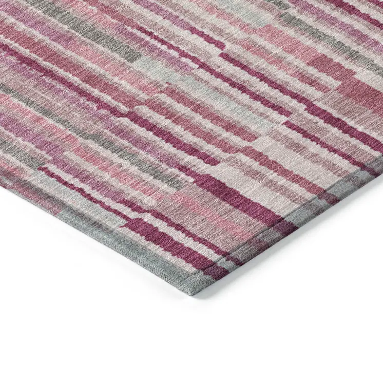 3' X 5' Blush And Ivory Striped Washable Indoor Outdoor Area Rug