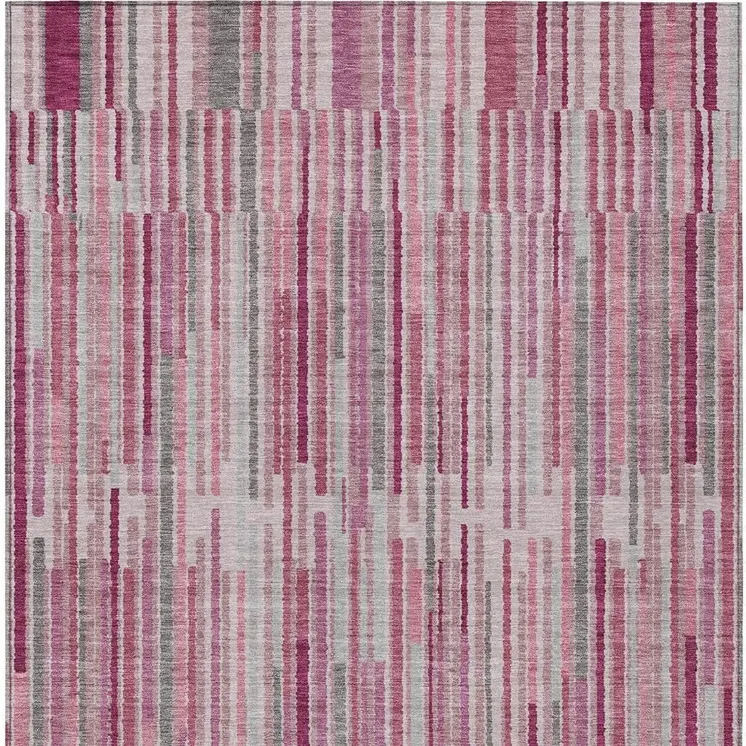 8' X 10' Blush And Ivory Striped Washable Indoor Outdoor Area Rug