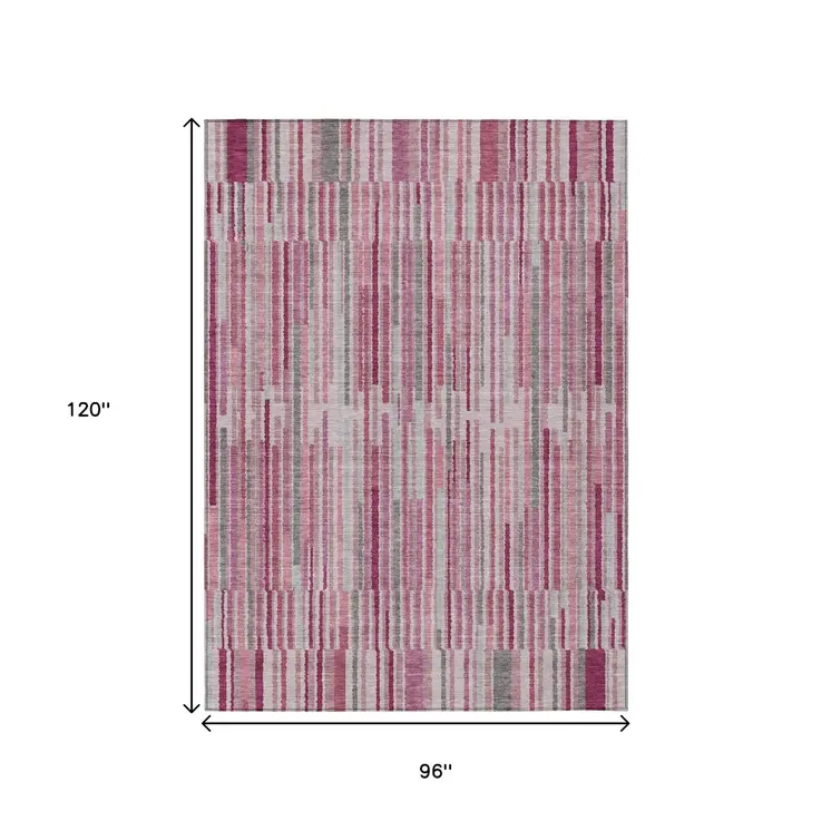 8' X 10' Blush And Ivory Striped Washable Indoor Outdoor Area Rug