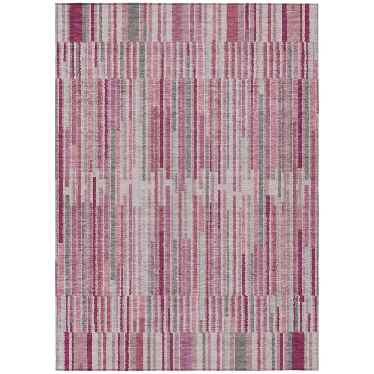 8' X 10' Blush And Ivory Striped Washable Indoor Outdoor Area Rug