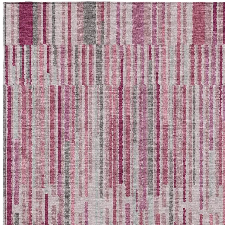 8' X 10' Blush And Ivory Striped Washable Indoor Outdoor Area Rug