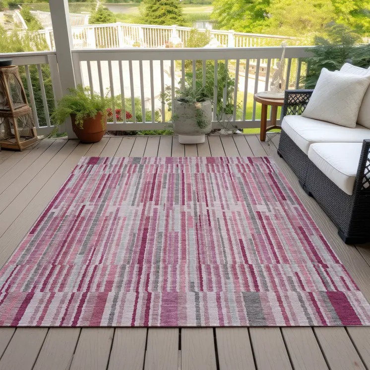 8' X 10' Blush And Ivory Striped Washable Indoor Outdoor Area Rug