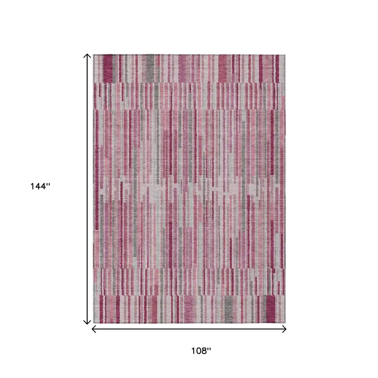 9' X 12' Blush And Ivory Striped Washable Indoor Outdoor Area Rug