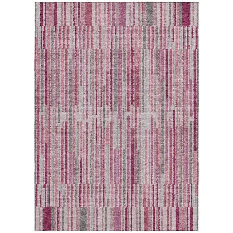 10' X 14' Blush And Ivory Striped Washable Indoor Outdoor Area Rug