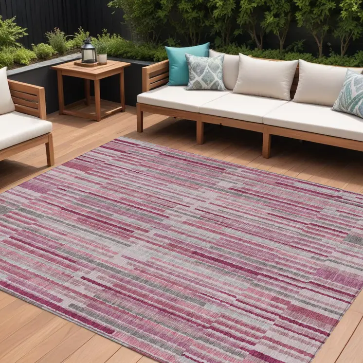 10' X 14' Blush And Ivory Striped Washable Indoor Outdoor Area Rug