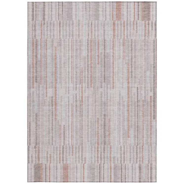 3' X 5' Coral And Beige Striped Washable Indoor Outdoor Area Rug