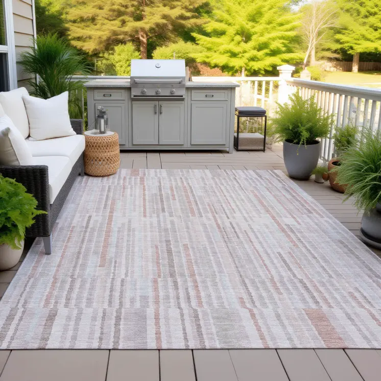 3' X 5' Coral And Beige Striped Washable Indoor Outdoor Area Rug