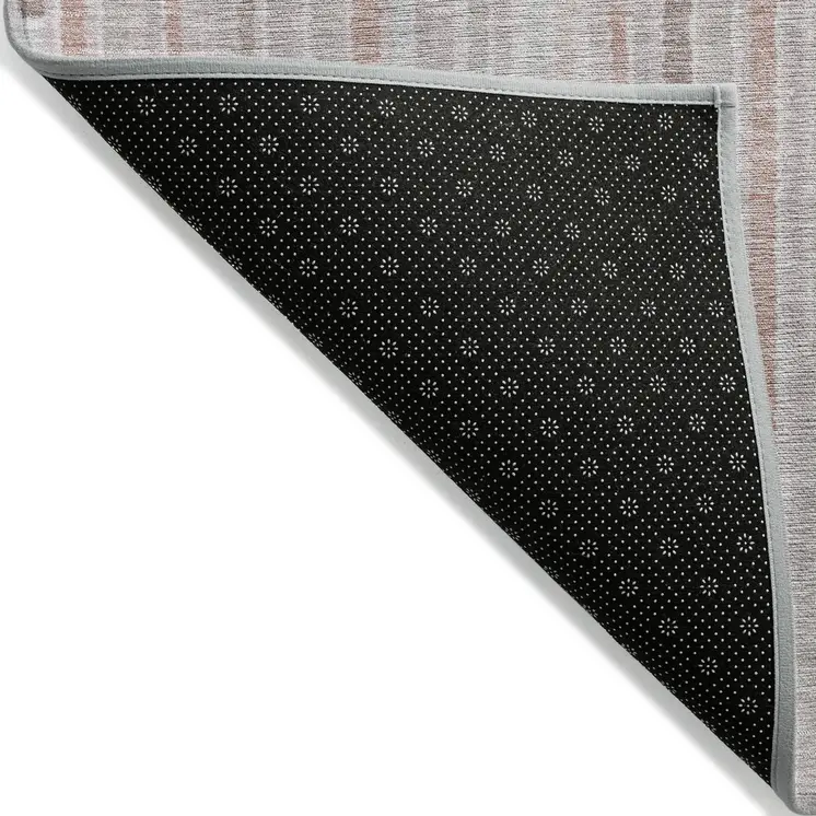 3' X 5' Coral And Beige Striped Washable Indoor Outdoor Area Rug