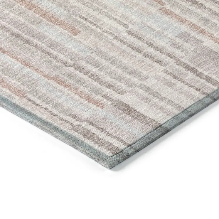 3' X 5' Coral And Beige Striped Washable Indoor Outdoor Area Rug