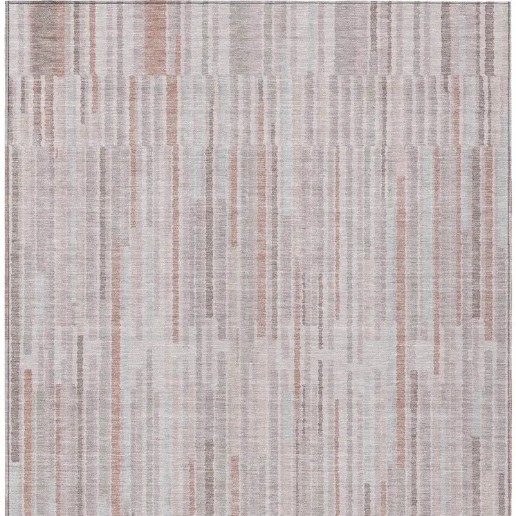 3' X 5' Coral And Beige Striped Washable Indoor Outdoor Area Rug