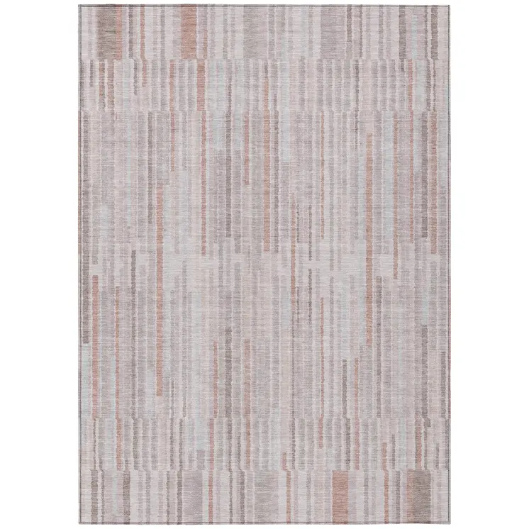 5' X 8' Coral And Beige Striped Washable Indoor Outdoor Area Rug