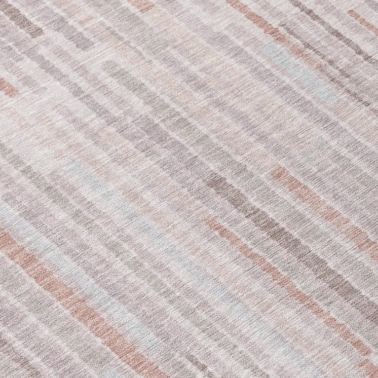 5' X 8' Coral And Beige Striped Washable Indoor Outdoor Area Rug
