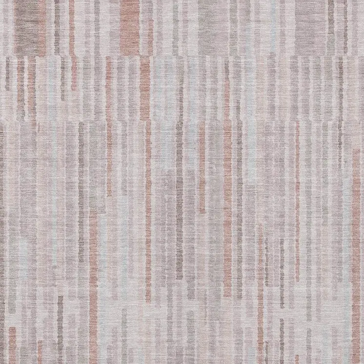 9' X 12' Coral And Beige Striped Washable Indoor Outdoor Area Rug