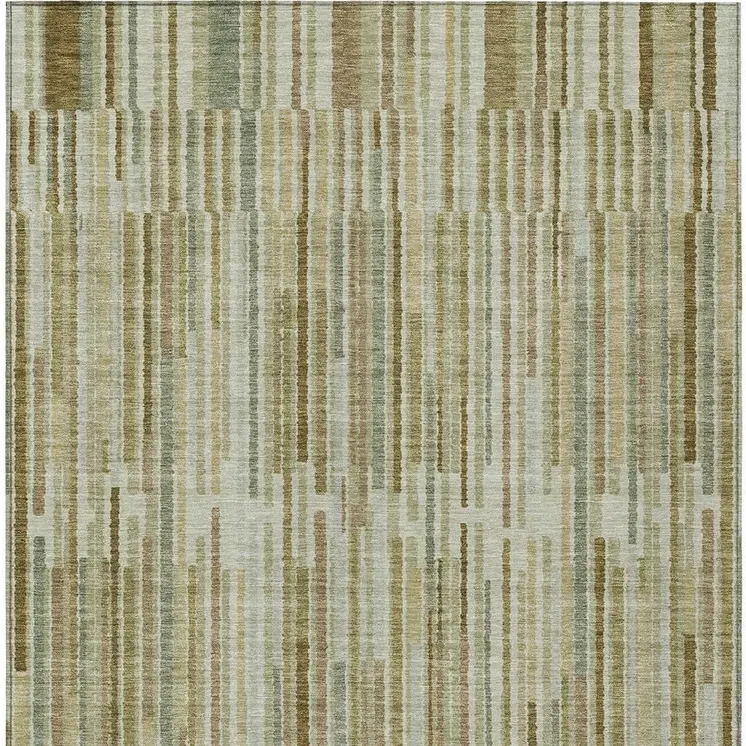 3' X 5' Khaki And Olive Green Striped Washable Indoor Outdoor Area Rug