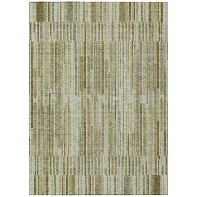 3' X 5' Khaki And Olive Green Striped Washable Indoor Outdoor Area Rug
