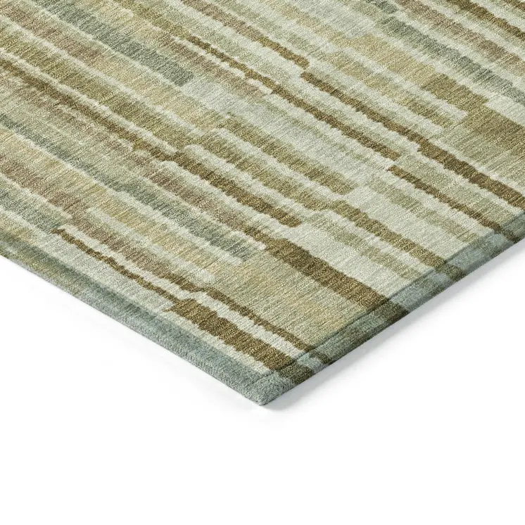 3' X 5' Khaki And Olive Green Striped Washable Indoor Outdoor Area Rug