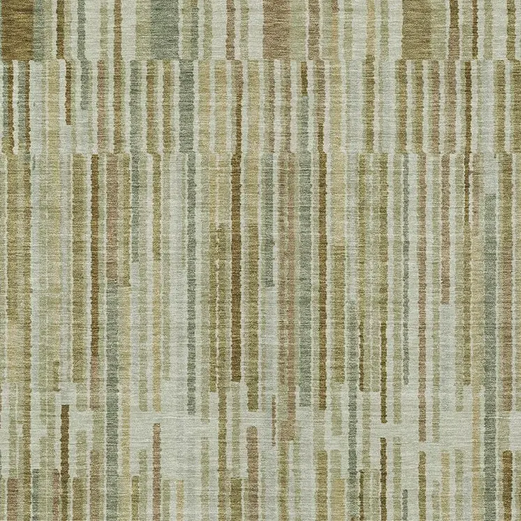 3' X 5' Khaki And Olive Green Striped Washable Indoor Outdoor Area Rug