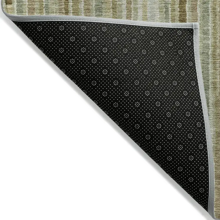 5' X 8' Khaki And Olive Green Striped Washable Indoor Outdoor Area Rug
