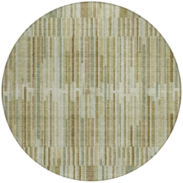 8' Khaki And Olive Green Round Striped Washable Indoor Outdoor Area Rug