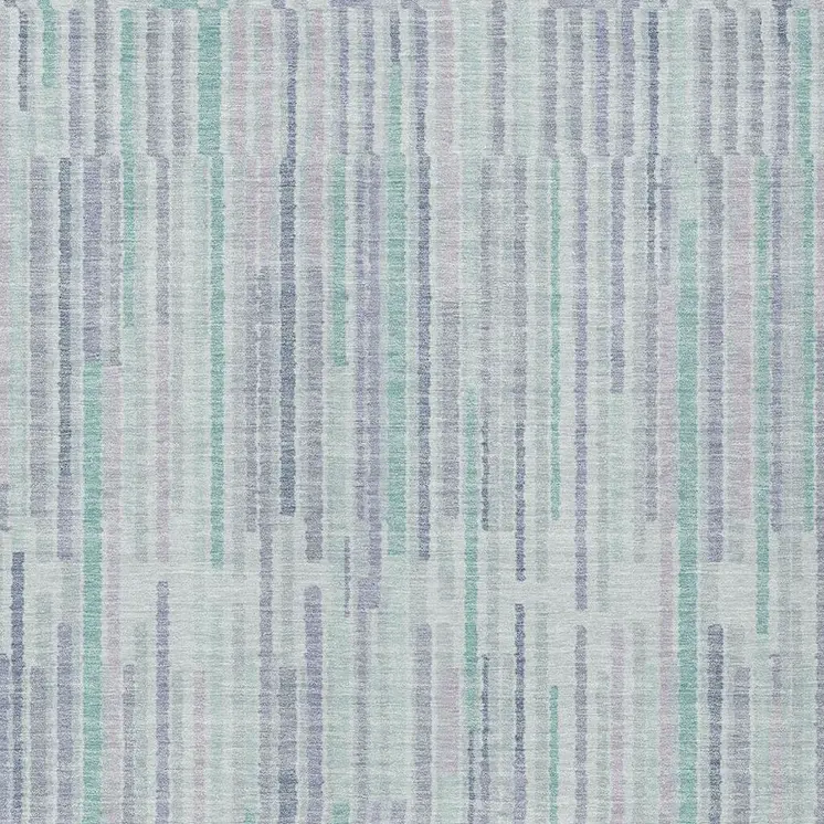 5' X 8' Mint Green And Ivory Striped Washable Indoor Outdoor Area Rug