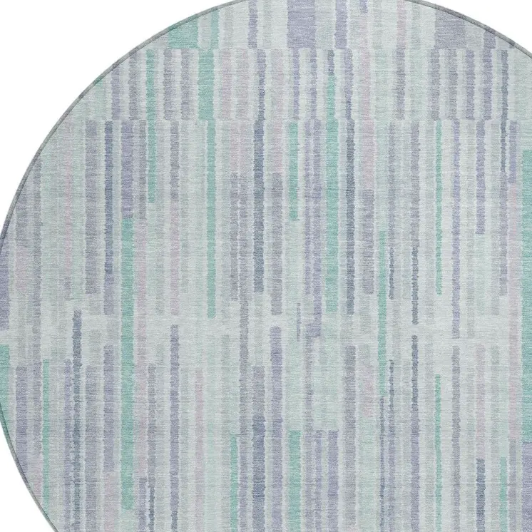 8' Mint Green And Ivory Round Striped Washable Indoor Outdoor Area Rug