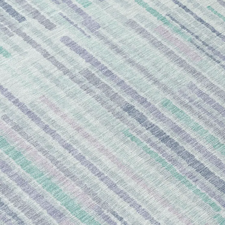 8' Mint Green And Ivory Round Striped Washable Indoor Outdoor Area Rug