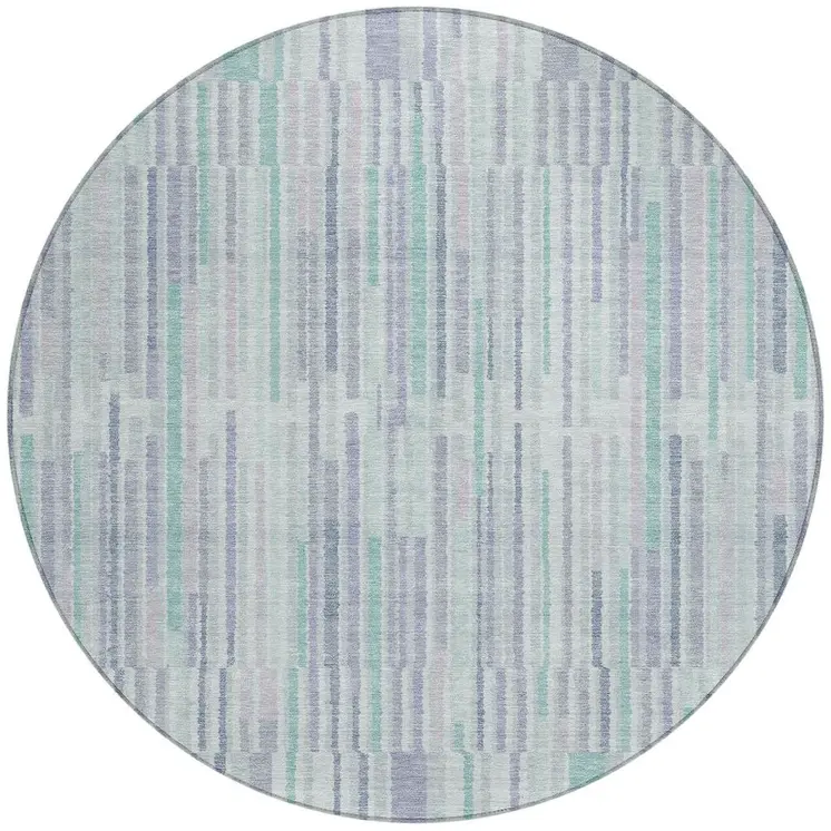 8' Mint Green And Ivory Round Striped Washable Indoor Outdoor Area Rug