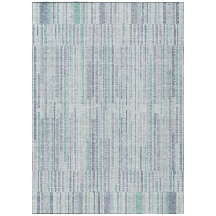 9' X 12' Mint Green And Ivory Striped Washable Indoor Outdoor Area Rug