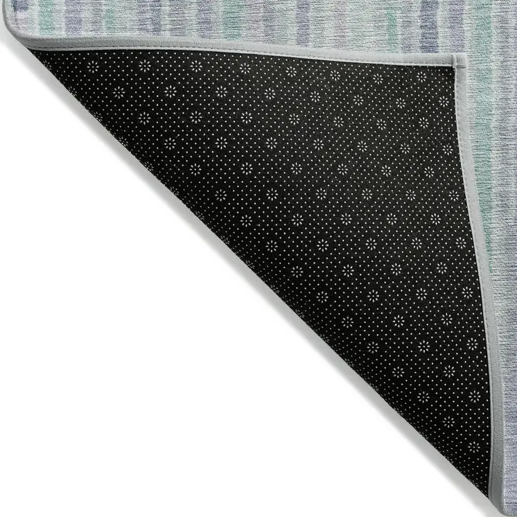 9' X 12' Mint Green And Ivory Striped Washable Indoor Outdoor Area Rug