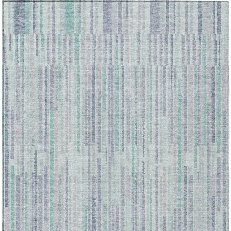 9' X 12' Mint Green And Ivory Striped Washable Indoor Outdoor Area Rug