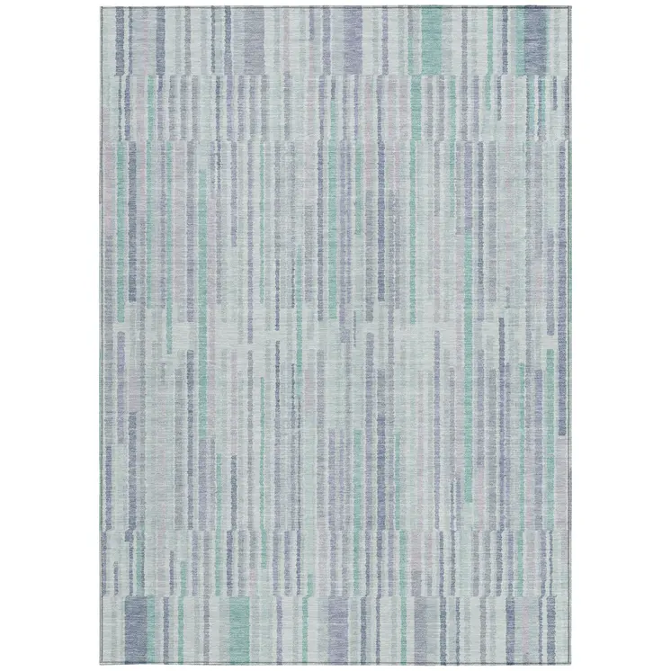 10' X 14' Mint Green And Ivory Striped Washable Indoor Outdoor Area Rug