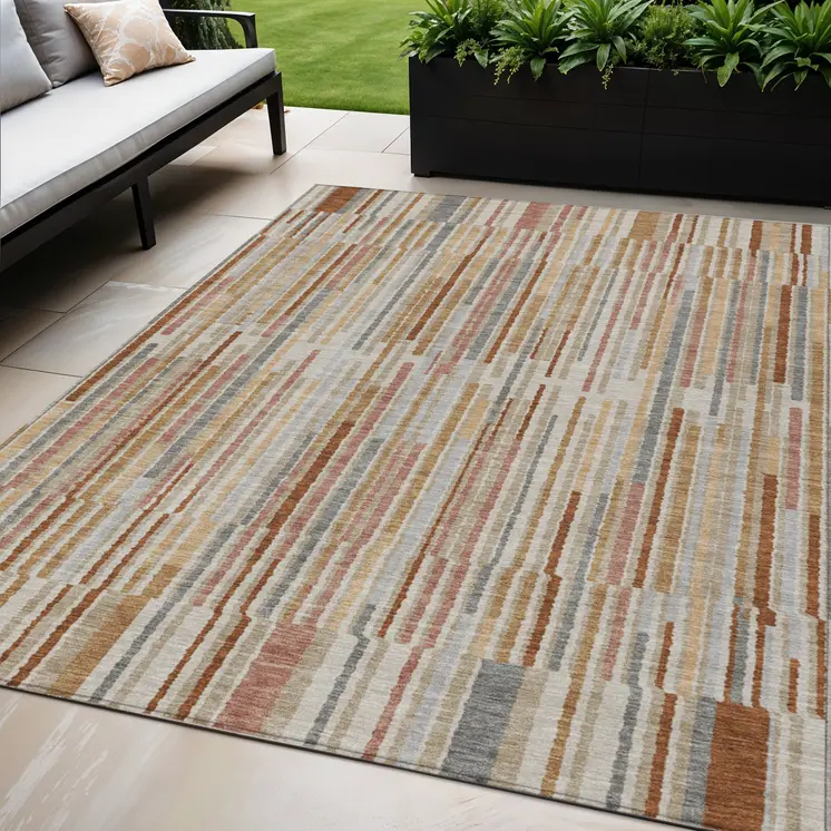 5' X 8' Rust And Ivory Striped Washable Indoor Outdoor Area Rug