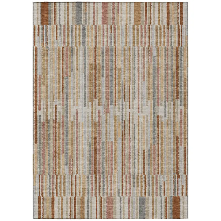 5' X 8' Rust And Ivory Striped Washable Indoor Outdoor Area Rug