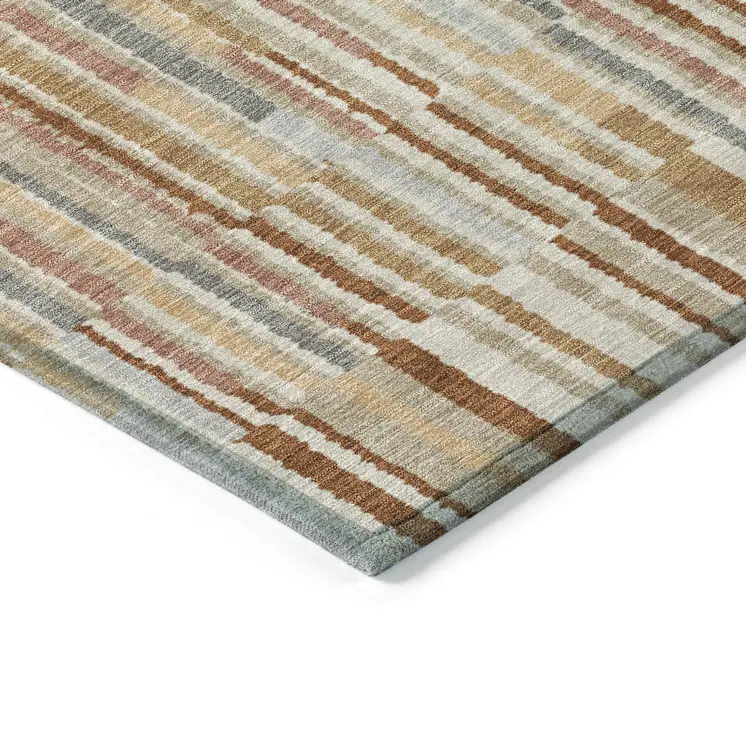 5' X 8' Rust And Ivory Striped Washable Indoor Outdoor Area Rug
