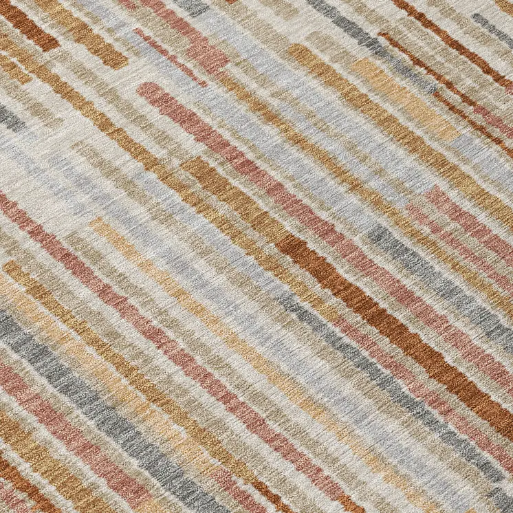 8' Rust And Ivory Round Striped Washable Indoor Outdoor Area Rug