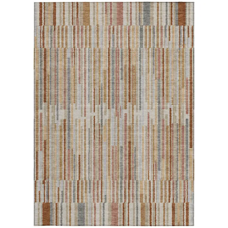 8' X 10' Rust And Ivory Striped Washable Indoor Outdoor Area Rug