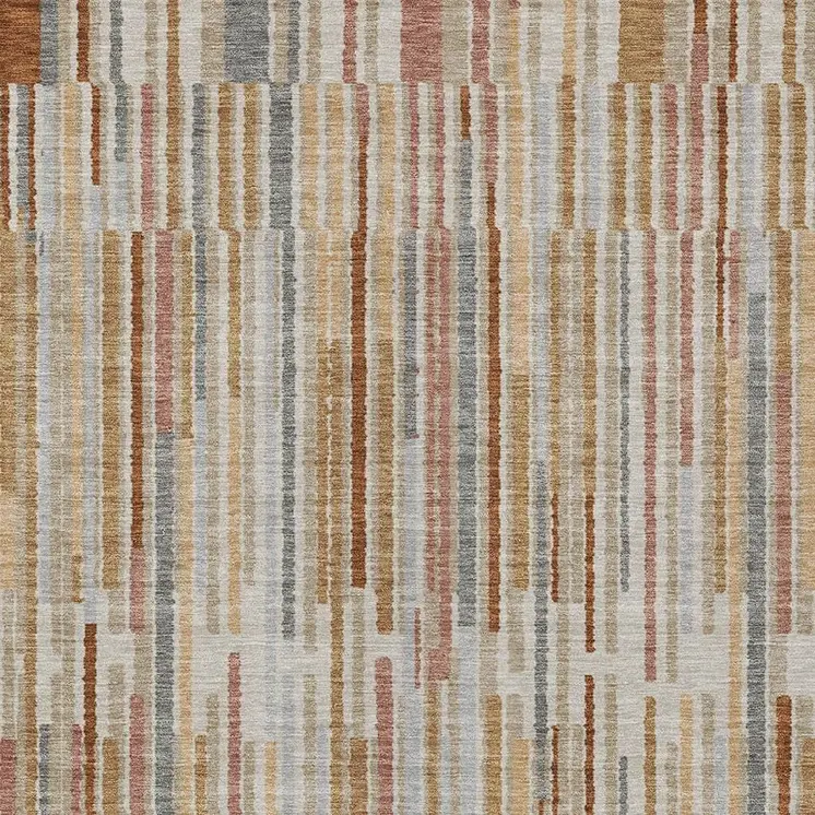 9' X 12' Rust And Ivory Striped Washable Indoor Outdoor Area Rug