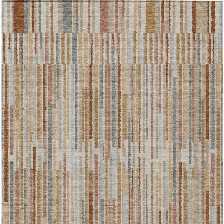10' X 14' Rust And Ivory Striped Washable Indoor Outdoor Area Rug
