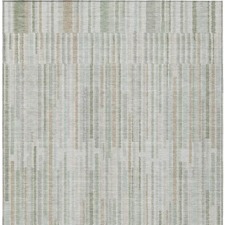 3' X 5' Sage And Ivory Striped Washable Indoor Outdoor Area Rug