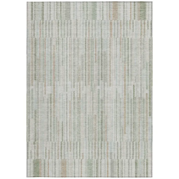 5' X 8' Sage And Ivory Striped Washable Indoor Outdoor Area Rug